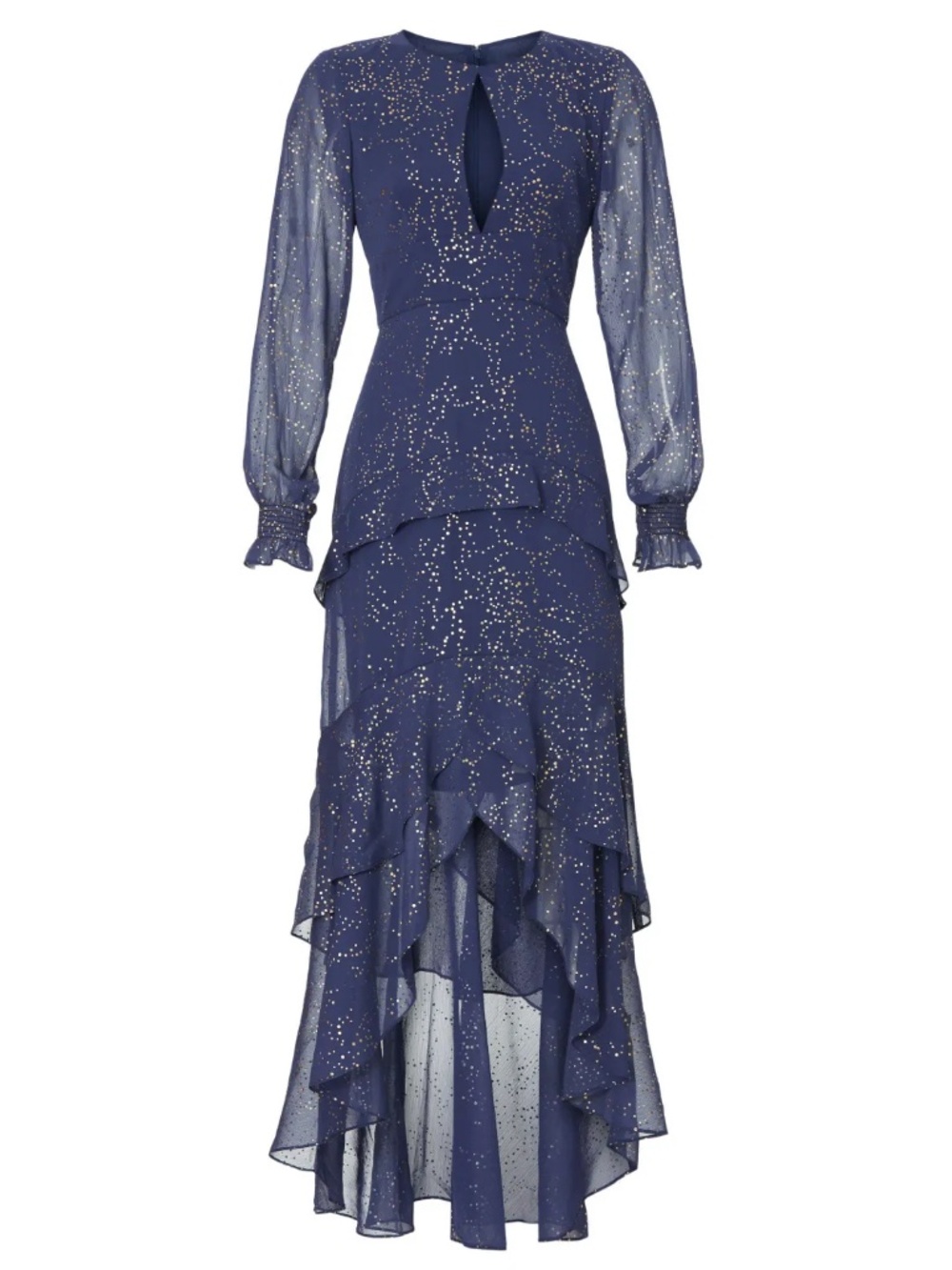Hutch Molly‎ Gown Navy Gold Sparkly Chiffon Dress - size 4